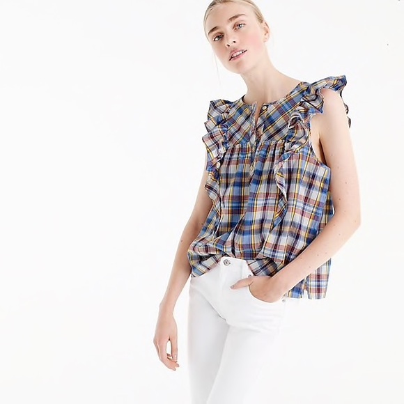 BNWT J. Crew ruffle top in vintage plaid SOLD OUT - Picture 2 of 3